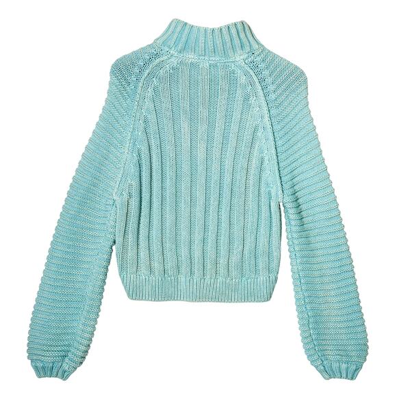 Free People Womens Sweetheart Mock Sweater in Ocean Blue, Boho Slouchy | XS - Picture 2 of 9